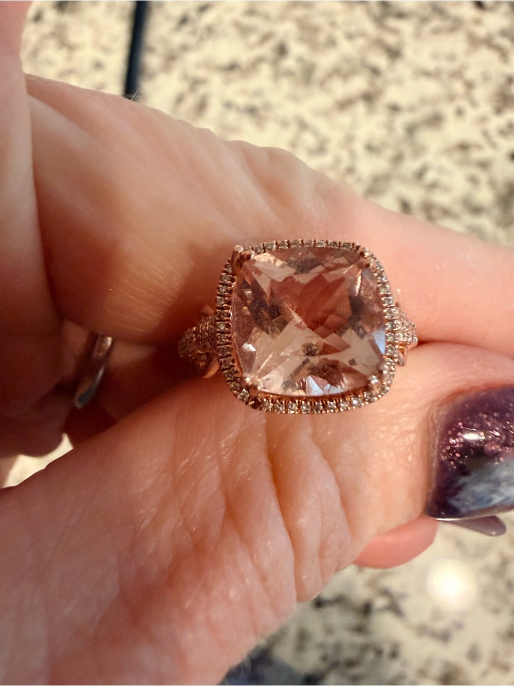 Morganite and diamond rose gold Cushion-Cut Ring size 6